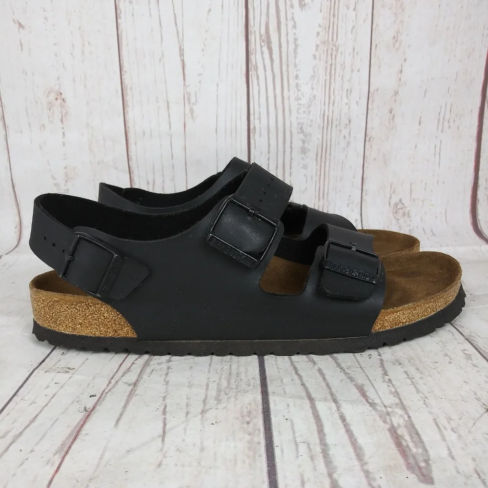 Birkenstock Milano Sandals Shoes Mens 44 Size 11 Brown Leather Slingback 3 Strap - Picture 2 of 13